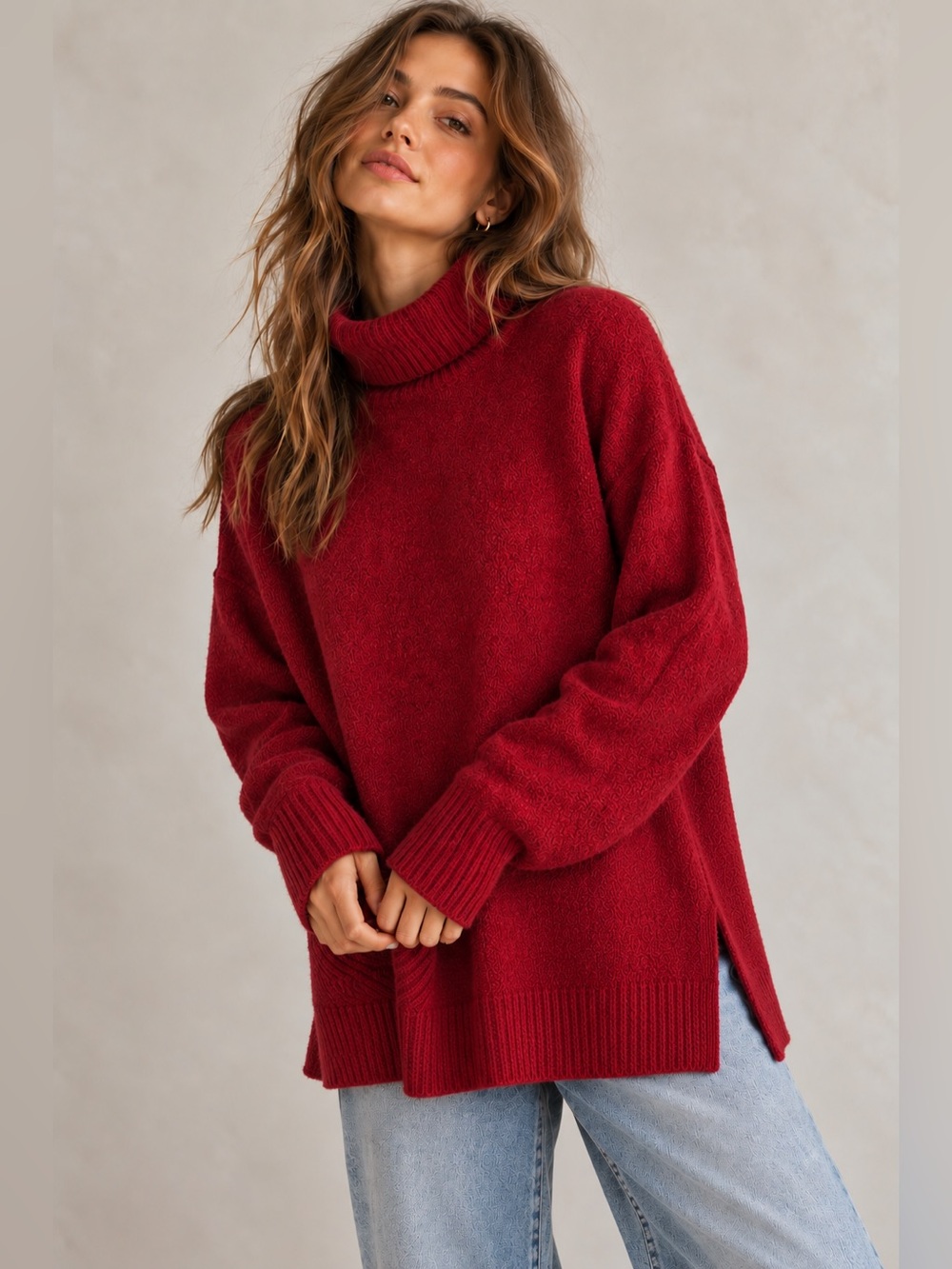 Abercrombie & Fitch Red Oversized Turtleneck Sweater XS